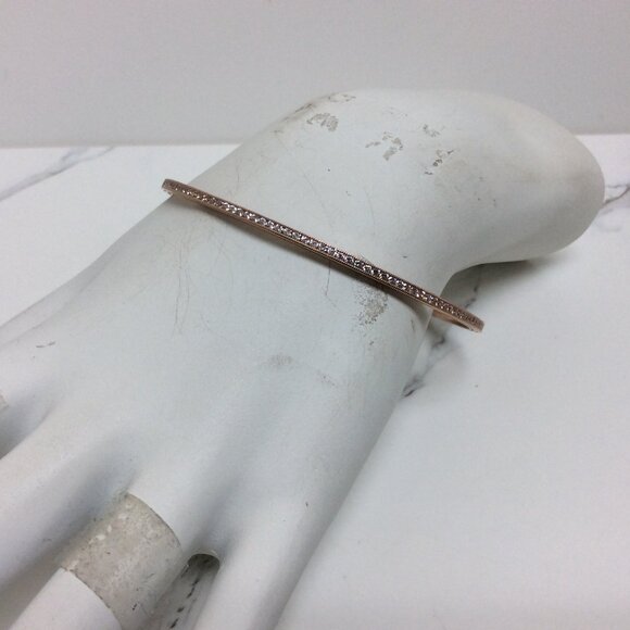 14K Rose Real Solid GOLD BANGLE CZ Zirconia Bangle Bracelet 9.50gr 71/2'' - Picture 7 of 8